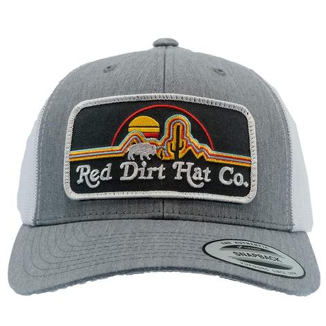Red Dirt Hat Grey and White Neon Buffalo Patch Meshback Cap